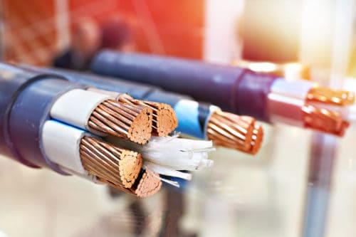 Large copper power cable closeup